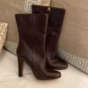 COACH chocolate leather mid calf heel boots 6